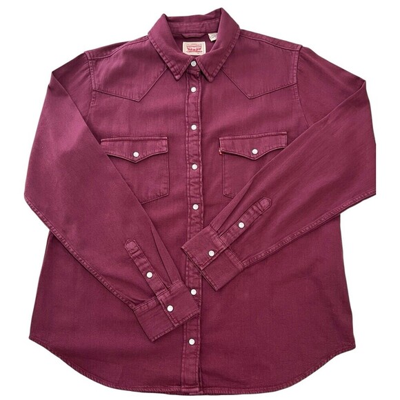 Levi's Women's Ultimate Western Cowgirl Pearl Snap Shirt Windsor Wine Size XXL - Picture 7 of 13